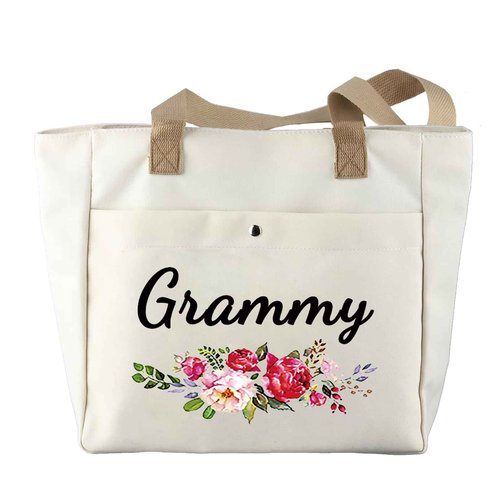 JYTAPP Grammys Gifts for Grandma Cosmetic Bag for Grandmothers Women Best Grams Ever Gifts for Grammie Grandmother Travel Zipper Pouch (Beige Tote Bag)