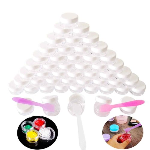 Wopanxye 50pcs 3g Travel Cosmetic Sample Containers for Make-up Eye Shadow Nails Powder Gems Beads Jewelry Cream Lip Gloss Balm, Small 3ml Clear Round Pot Makeup Jars with White Lid, 3g Plastic Jars