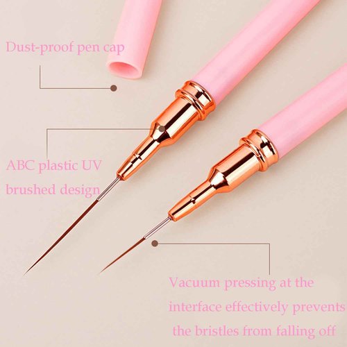 5Pcs Metallic Nail Art Liner Brush Set, UV Gel Polish Painting Tools for Long Lines, Thin Details, Fine Drawing, Sizes 4/8/12/20/25mm (Black)
