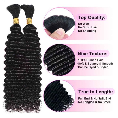 100 Percent Human Braiding Hair for Boho Braids 110g Curly Boho Hair for Braiding Deep Wave Bulk Bohemian 100% Human Hair for Micro Braiding Wet and Wavy No Weft 2 Bundles Natural Color 18 Inch