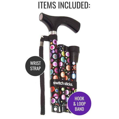 Switch Sticks Walking Cane for Men or Women, Foldable and Adjustable from 32-37 Inches, FSA and HSA Eligible, Bubbles