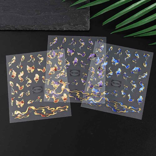 3D Gild Stamping Marble Nail Stickers, Blue Purple Marble Nail Art Stickers Bronzing Gold Nail Decals for Nail Art Supplies, Irregular Ribbon Nail Sticker Nails Design Self Adhesive Stickers for Nails