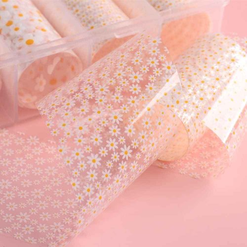 UARUOGP 10 Rolls Mix Size White Sun Flower Transfer Foils Nail Art Supplies Set Mini Flower Nails Decals Stickers for Art Designer Spring Summer Floral Theme Nail Foil Transfer Sheets