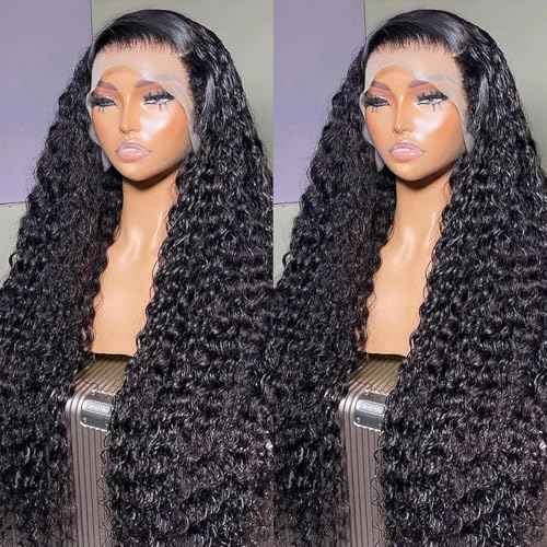 HD Transparent Deep Wave Lace Front Wigs Human Hair 200% Density 13x4 Deep Wave Lace Frontal Wigs for Women 26 Inch Deep Curly Lace Front Wig Glueless Deep Wave Wigs