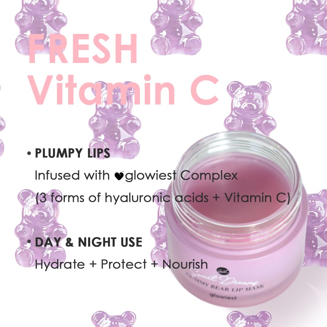 glowiest Sweet Dreams Overnight Lip Mask- Nourishing, Plumping and Hydrating Lip Balm | glowiest Sweet Dreams Lip Sleeping Mask | Hyaluronic Acids+Vitamin C+Shea Butter+Antioxidants l Gummy Bear