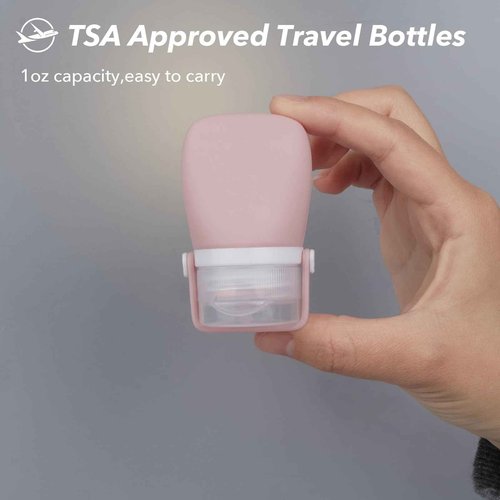 BienBion 1oz Travel Bottles for Toiletries, Silicone Leak-Proof TSA Approved Travel Size Containers (4-Pack) - Reusable Refillable Bottles for Shampoo, Body Wash, Lotion
