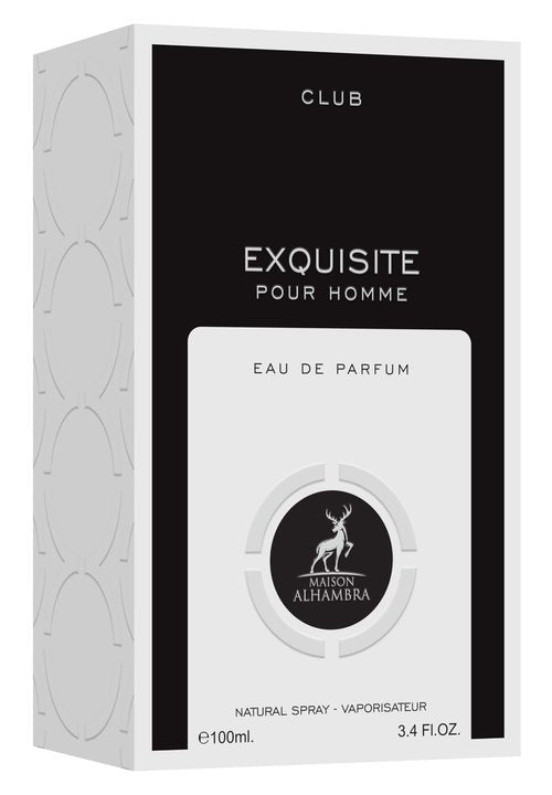 Maison Alhambra Exquisite Club Pour Homme Eau De Parfum Spray - 100Ml (3.4 oZ), Fresh Spicy Floral Scent with Warm Smooth Finish, Long-Lasting Fragrance for Men