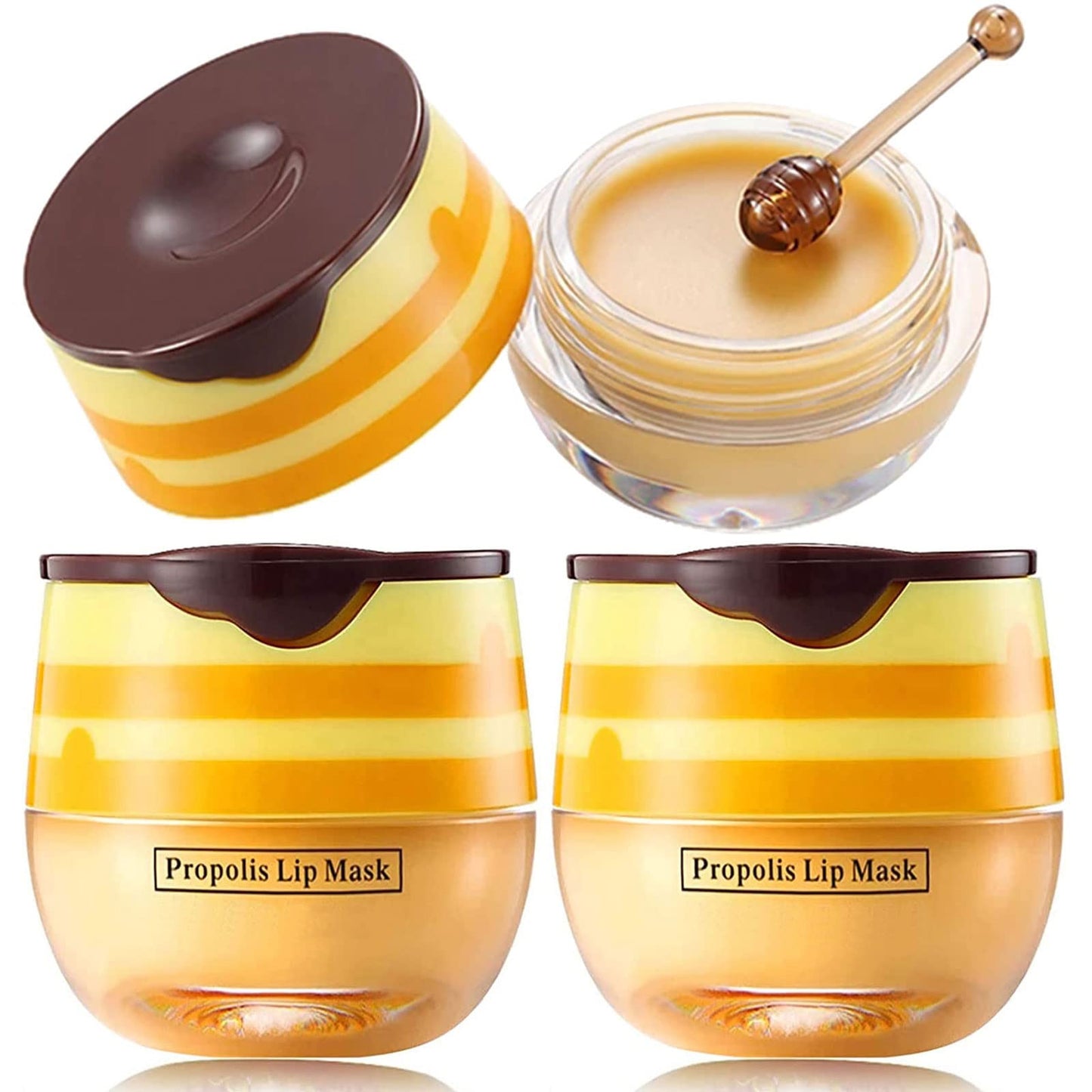 2 PCS Bee Lip Balm Lip Mask Honey Pot Honey Lip Mask Propolis Moisturizing Lip Balm with Stick - Hydrating Prevention Dry and Cracked Lip Scrubs Exfoliato Lip Wrinkle Skin Care Products