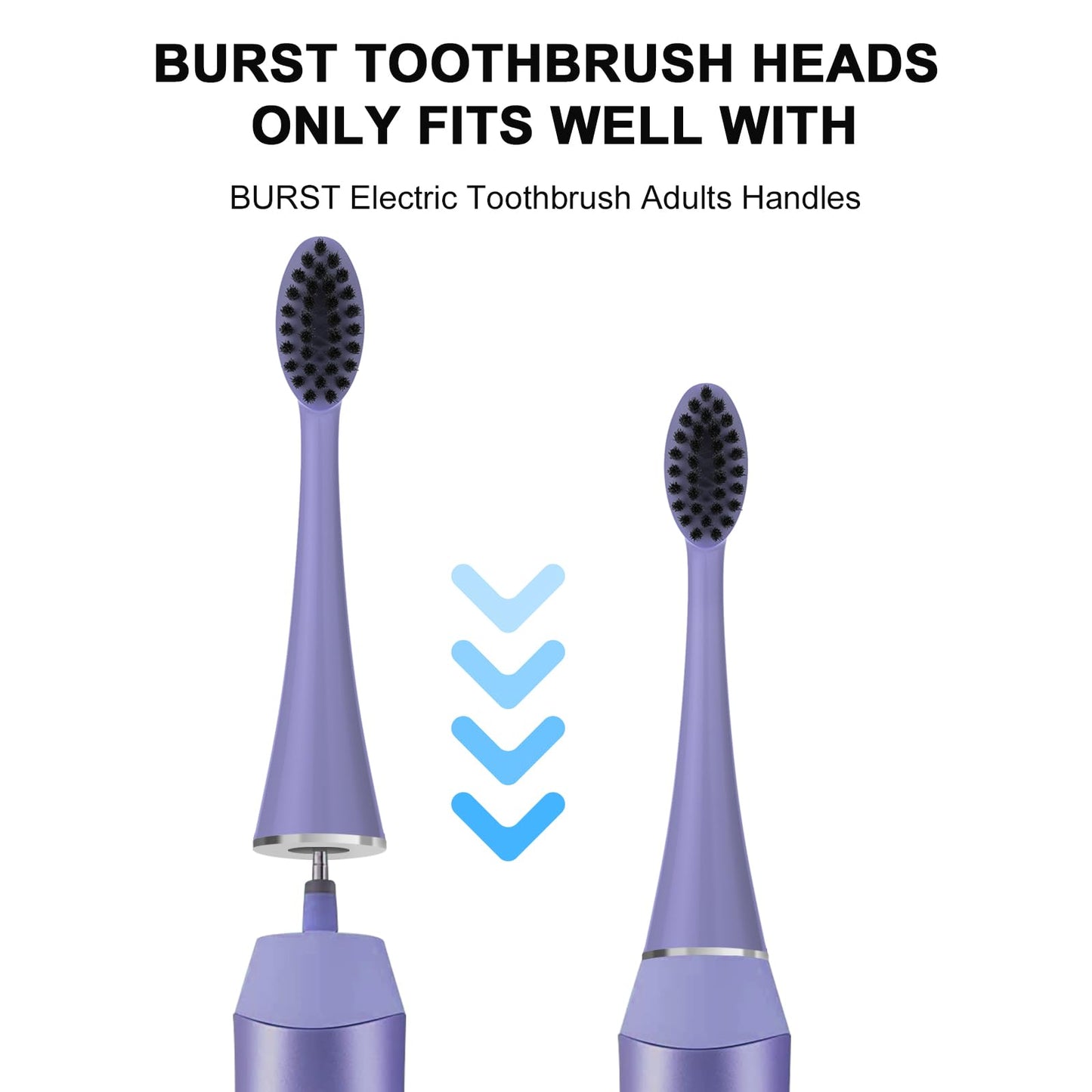 YUNCHI Replacement Toothbrush Heads for Burst Electric Toothbrush Adults with Dust Cover Caps, Soft Charcoal Bristles for Deep Cleaning, Plaque Removal and Whiting Teeth, 5 Count, Lavender