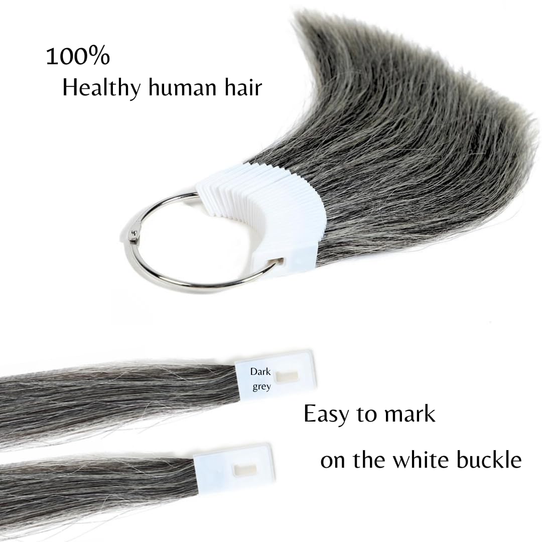 RINBOOOL Hair Swatches for Testing Color, Dark Grey, 100% Real Natural Human Hair, 30 Strands per Pack, 8 Inches