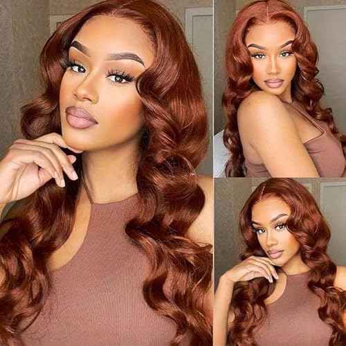 Reddish Brown Lace Front Wigs Human Hair Pre Plucked 13x6 Body Wave Lace Frontal Wigs Human Hair 26 Inch 180% Density Auburn Colored