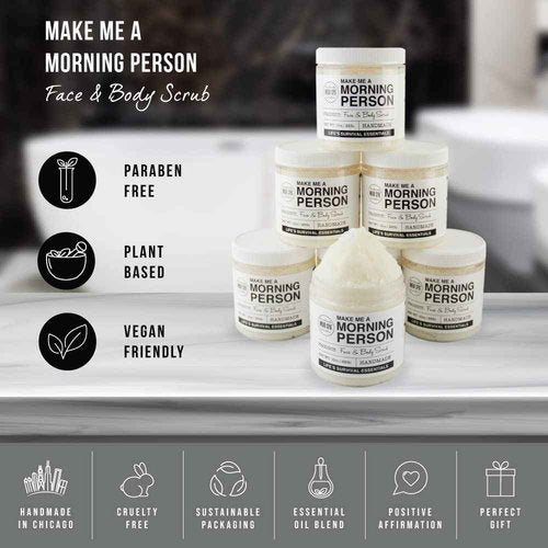 Mojo Spa Make Me a Morning Person Face and Body Scrub for Women and Men, Deep Moisturizing Facial and Full Exfoliating Skincare with Peppermint and Rosemary Scent, Sugar Based Exfoliator, 10 oz.