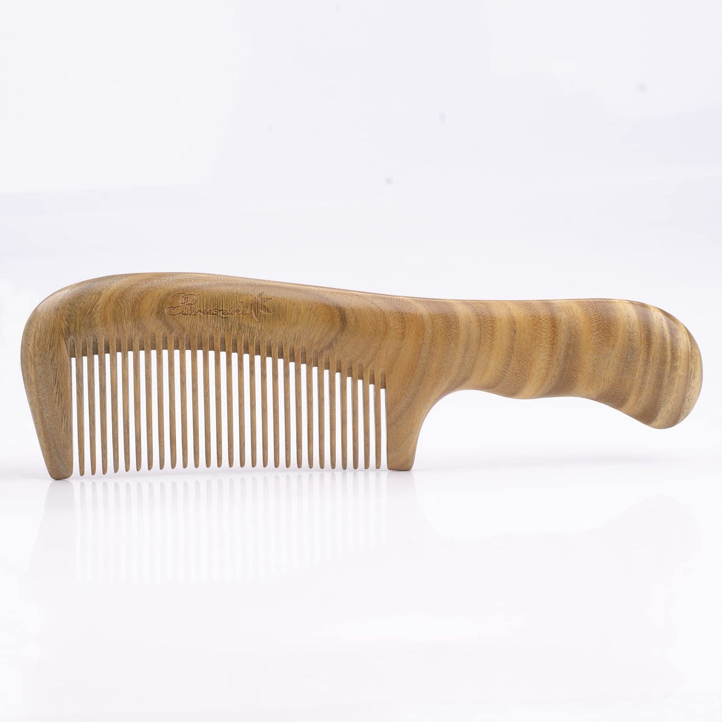 Breezelike No Static One Piece Wavy Handle Sandalwood Fine Tooth Comb