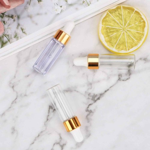 Empty Transparent Glass Bottles, 5ml Essential Oil Dropper Bottle, Makeup Sample Storage Containers With Gold Head, White Cap & 2 Straws, 50pcs (Pack of 2)