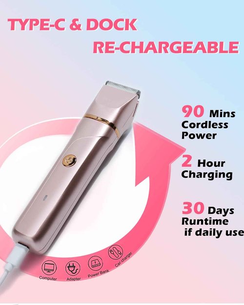 Electric Razors for Women 2 in 1 Personal Groomer Bikini Trimmer for Women Cordless Dry/Wet Use Electric Shaver for Pubic Hair, Armpit, Facail Hair Removal, Waterproof