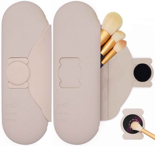 DivaDwell Depot Silicone Makeup Brush Holder with Cleaning Pad - Travel Brush Organizer Case, Magnetic Closure Waterproof Cosmetic Bag for Easy Storage & On-the-Go Cleaning (9.05 Inch)
