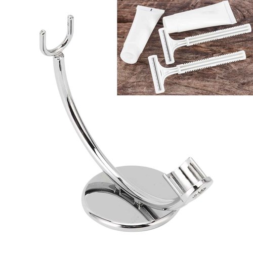 Dioche Curved Shaver Stand, Stainless Steel Single Head Shaving Brush Holder Safety Support Accessories for Men