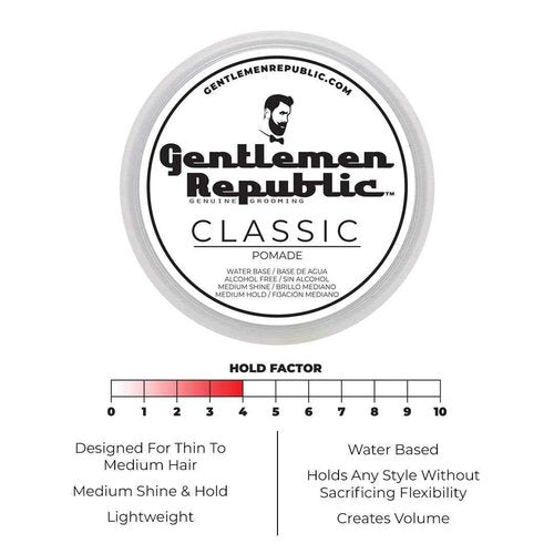 Gentlemen Republic Classic Pomade for Men - Water Based Pomade for Medium Hold & Shine, Premium Mens Hair Styling Products with No Beeswax - Ideal for Classic Styles, 8oz