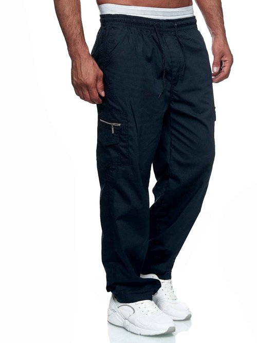 WZIKAI Mens Cargo Pants Relaxed Fit Drawstring Joggers Sweatpants for Men Workout Casual Long Trousers Navy XXXL