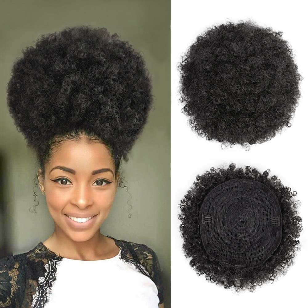 AISI QUEENS Afro Puff Drawstring Ponytail for Women, Black Afro Kinky Curly Hair Bun Synthetic Hairpieces Clip in Hair Extensions for Black Women(Extra Large,1B#)