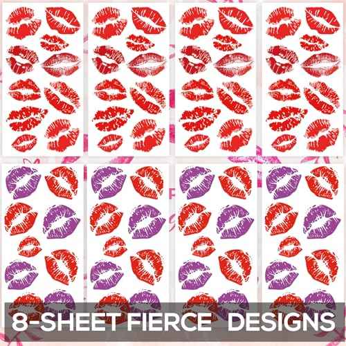 Kiss Lips Temporary Tattoos ? 8 Sheets Kiss Mark Temporary Tattoos for Women Men ? Ideal for Halloween, Festivals, Parties, Mother's Day, Valentine's Day