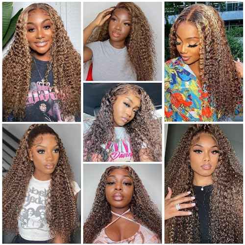 26 Inch 13x6 Highlight Ombre Deep Wave Lace Front Wigs Human Hair Pre Plucked #4/27 Colored Glueless Wigs Water Wave Honey Blonde Curly Lace Frontal Wigs Human Hair for Women