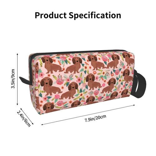 MOLIAN Dachshunds Floral Dogs Makeup Bag For Women, Portable Cosmetic Bag Zipper Pouch Travel Toiletry Organizer Bag