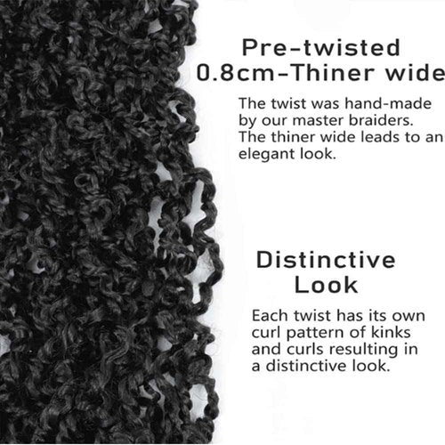 Boho Passion Twist Crochet Hair 12" - 8 Packs Natural Black Pre Twisted Mini Yanky Twist Curly Senegalese Dreadlocks Extensions Pre-looped Soft Locs Majesty Twist Braids for Women Synthetic
