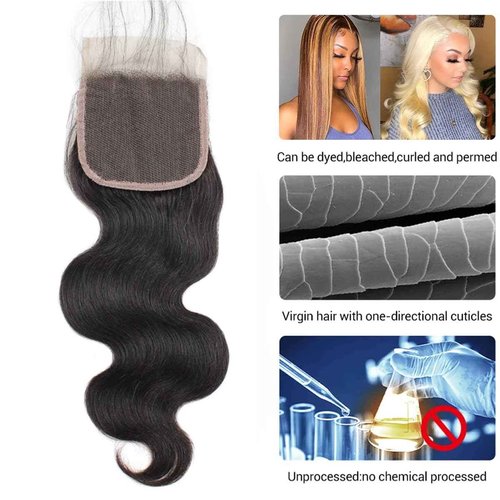 Smoothair 4x4 Lace Closure Body Wave Lace Front Human Hair 18 Inch Ear to Ear HD Frontal Closures Human Hair Extensions for Black Women Free Part 150% Density Natural Black Color