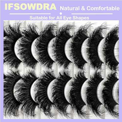 Mink Lashes Fluffy 25mm Thick Big Strip Lashes Pack Faux Mink Long False Eyelashes Volume Wispy Cat Eye D Curl Dramatic Eyelashes
