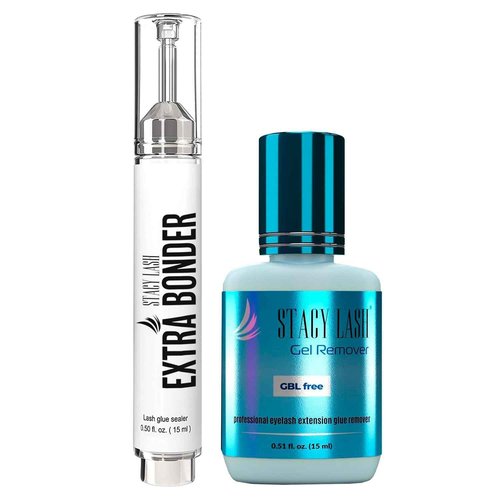 Extra Bonder for Lash Extensions 15ml + Gel Remover 15ml - Stacy Lash/Eyelash Extension Sealer/Reduces Lash Extension Glue Fumes/GBL Free/Lash Adhesive Dissolution time - 60 Sec/Pleasant Smell