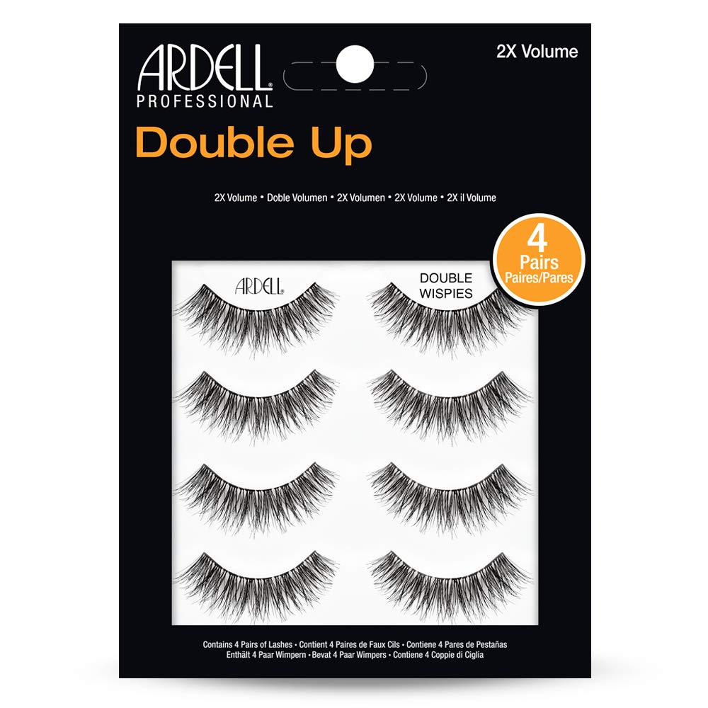 Ardell Double Up Wispies False Eyelashes, Dramatic Full Volume Wispy Lashes, Reusable and Easy to Apply, Black, 4 Pairs