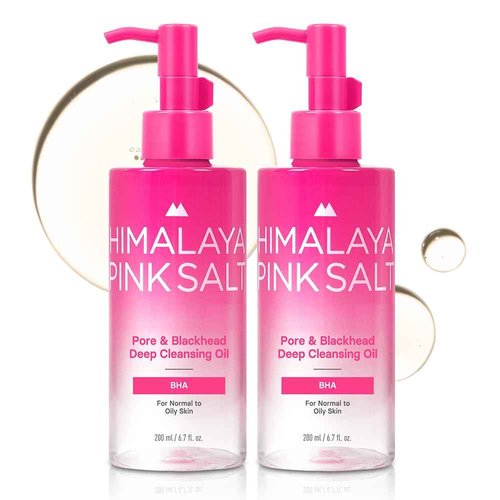 HIMALAYA PINKSALT Pore & Blackhead Deep Cleansing Oil BHA, 6.7 fl oz 2 Pack - Pore Purifying Oil Cleanser with BHA for Blackhead Removal, Makeup Remover with Refreshing Low Alkaline Formula