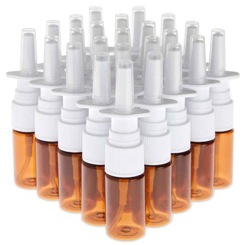 Bright Creations Nasal Spray Bottle - Pack of 24-0.35 fl oz (10 ml) Refillable Nasal Spray - Amber Nose Sprayer - Fine Mist Nozzle & Refillable Atomizer