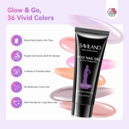 SAVILAND Poly Gel Nail Kit for Beauty Gift: 36 Poly Gel Nail Colors with Slip Solution Mini U V Lamp Curing Light All-in-1 Starter Kit for Quick Extension Home Salon DIY, Manicure Set Supplies Tools