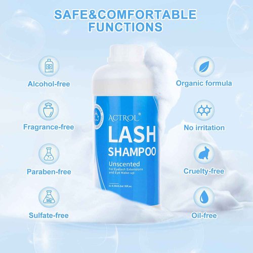 ACTROL Eyelash Extension Cleanser Unscented 1L Natural Lash Extension Shampoo Professional Eyelid Foaming Cleanser Paraben & Sulfate Free Non-lrritating with Salon and Home Care