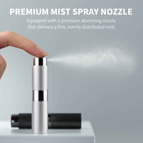 YIKIBOX 8ml Travel Perfume Atomizer Bottles Refillable – Mini Perfume Spray Bottles with Leak-Proof Design, Refillable Cologne Atomizer for Travel, Purse, Pocket(Black, Silver)