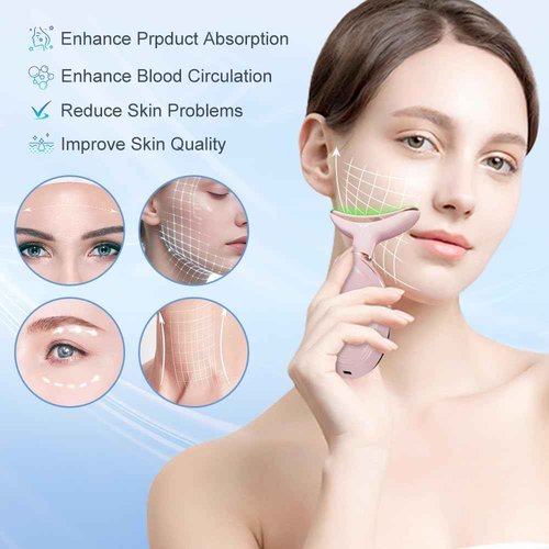 Mdewirt Face and Neck Massager Tool, 3 Color LED Red-Light-Therapy Wand for Skin Care