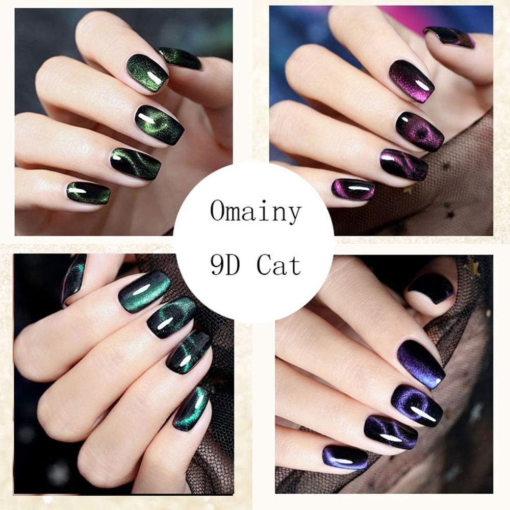 Omainy Gel Nail Polish-9D Cat Eye Gel Nail Polish -9D Magetic Gel Nail Polish With Magnet Color Collection Of Red Blue Yellow Lavender Light Yellow Soak Off UV LED Magnet Nail Art