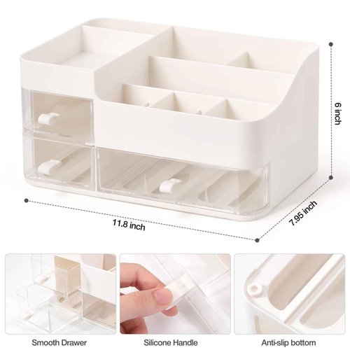 KPX Makeup Organizer Countertop for Vanity, Bathroom Makeup and Skincare Organizer, Cosmetic Storage Care Display Case With 3 Drawers for Lipstick, Nail Care and Jewelry (White Style)