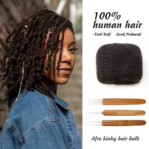 Tight Afro Kinky Bulk 100 £¥ Human Hair for Draedlock Extensions, Repair Locs, Twists and Braids 3 Bundles/Package (8 Inch, 1B - Natural Black)