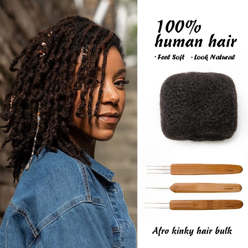 FAMILOCS Afro Kinky Bulk Human Hair for Draedlock Extensions, Repair Locs, Twists and Braids (16 Inch, Natural black #1B)