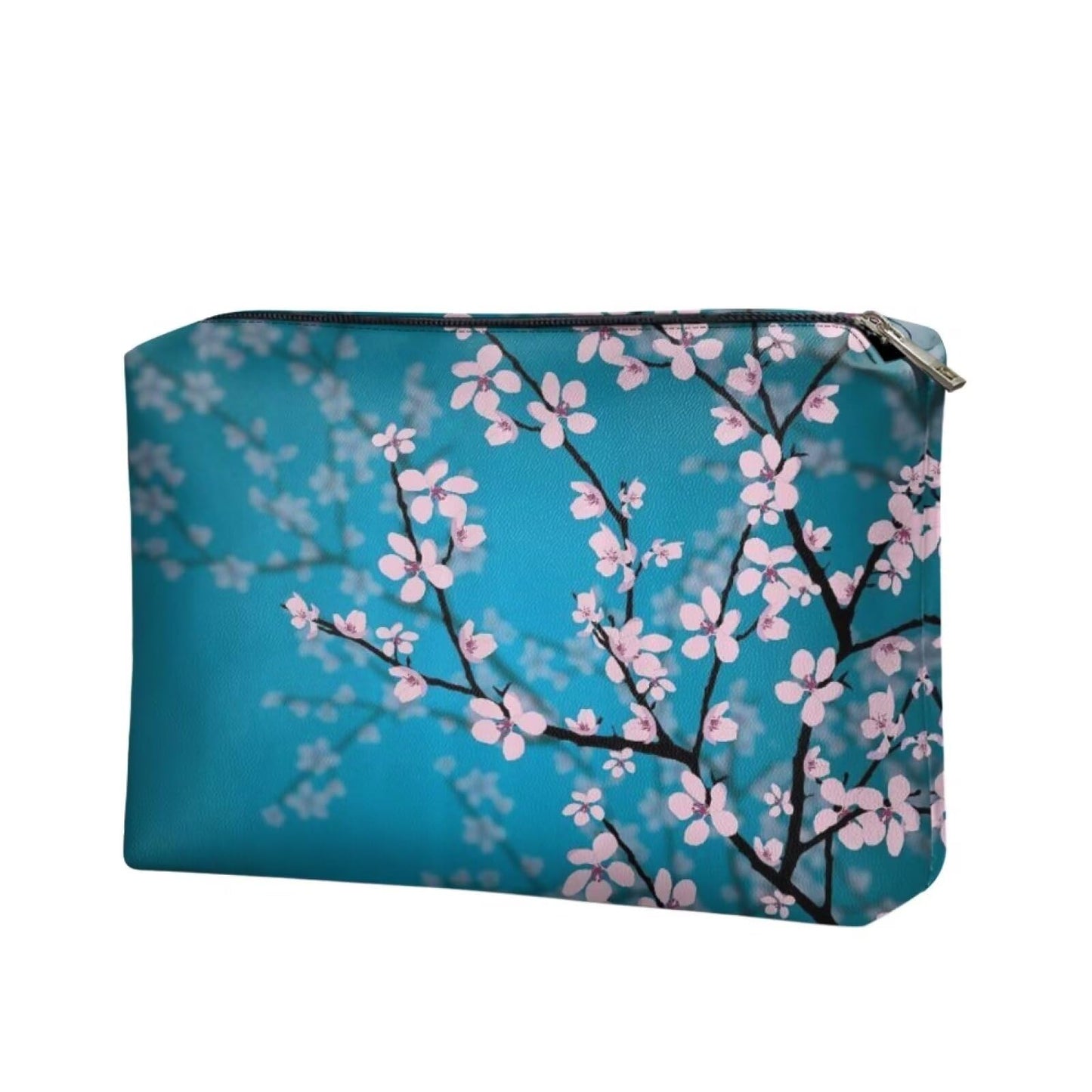 ELEDIZI Cherry Blossom Makeup Bag Blue Floral Cosmetic Bag Portable Travel Toiletry Cosmetic Bag Case for Women Skincare Zipper Bag Cute Makeup Pouch for Purse Clutch Bag for Women Casual Nice Gifts