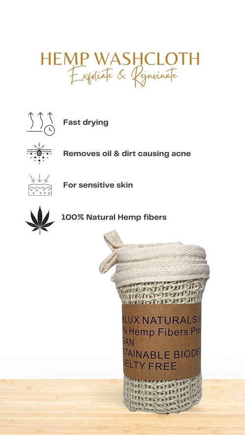 URBLUX Natural Hypoallergenic Hemp Washcloth Exfoliating Towel Set; Bath & Shower (12x12) Body Face Cloth; Breathable Fast Drying Naturally Odor Free (3PK)