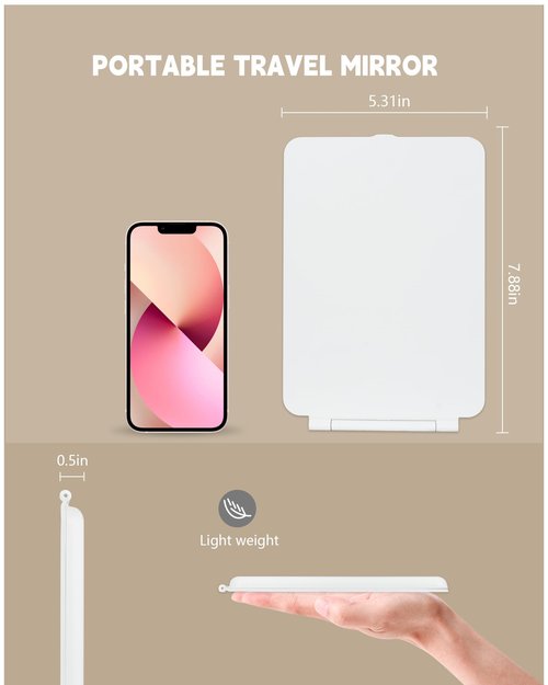 Dec.Metu Travel Mirror with Lights Makeup Mirror Touch Screen 3 Colors Light 72 LEDs Rechargeable, 1000mHA 7.9x5.3-Inch Desk Compact Mirror White