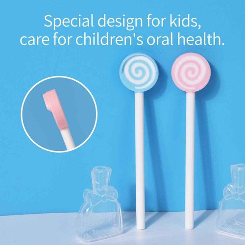 Y-Kelin Kids Tongue Scraper for Ages 2-8, 100% BPA-Free Silicone Cleaner – Cute Lollipop with Easy-to-Grasp Handles and Smiley Covers, Helps Freshen Bad Breath, Pack of 2