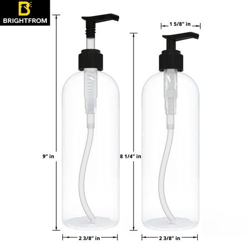 BRIGHTFROM Empty Lotion Pump Bottles, 16 OZ BPA-Free Refillable Plastic Containers, PETE1 Clear, Great for - Soap, Shampoo, Lotions, Liquid Body Soap, Creams and Massage Oil's - 2 Pack (Black)