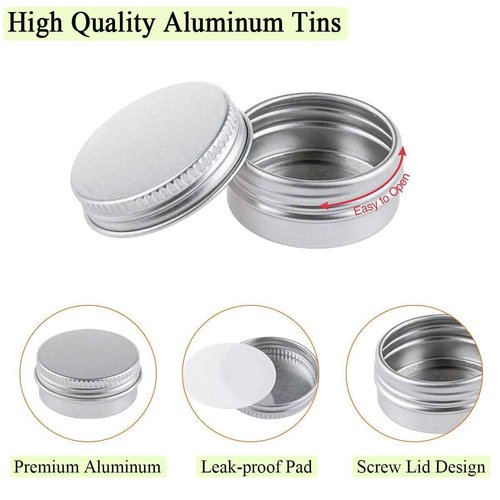 Wopanxye 30 pack 5ml Round Lip Balm Tin Cans, 5g Aluminum Makeup Sample Containers with Screw Lid, Empty Silver Metal Tins Pot Storage Travel Tin Jars for Cosmetic, Cream, Candle, Tea, 5 Gram Tins