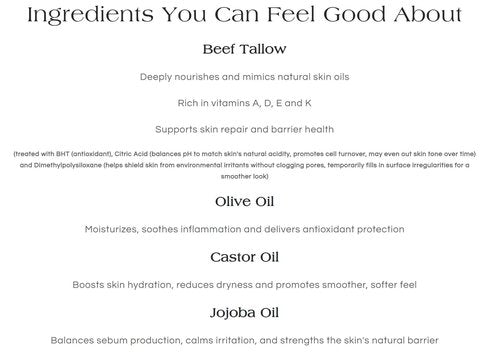 Whipped Beef Tallow Cream, Peppermint, Vanilla, Castor, Jojoba and Olive Oil Skincare - 50ml