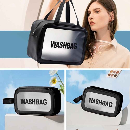 Miss or Miss Travel Wash Toiletry Bag for Women Men, Translucent Waterproof Makeup Cosmetic Bag Travel Organizer for Accessories, Toiletries,Set of 3,Black